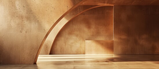 Sticker - Minimalist style abstract interior with smooth brown concrete arc structure. Architectural backdrop. .