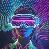 Neonowy rysunek z kobietą w goglach VR