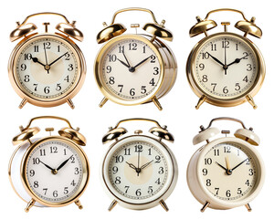 Wall Mural - Set of white and golden alarm clocks, cut out