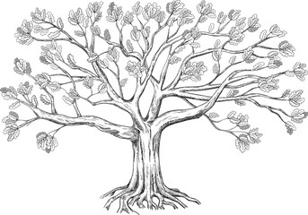 Wall Mural - Family oak tree. Isolated on white background. Hand drawn illustration. 