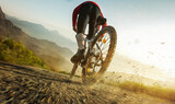 Fototapeta Sport - Mountainbiker auf Steinweg.