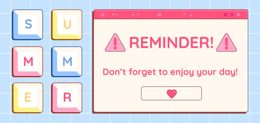 Wall Mural - set of y2k retro computer window and buttons, interface elements with cheering phrases. vector illus