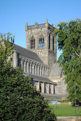 Wall Mural - View of Paisley Abbey and Tower on Sunny Day with Blue Sky 