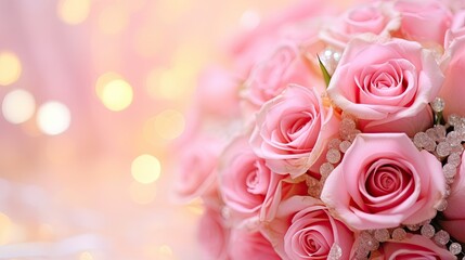 Poster - Pink roses bouquet with soft bokeh background