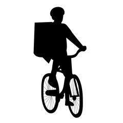 Wall Mural - silhouette of a courier riding a bicycle on a white background vector