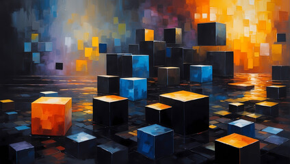 Wall Mural - Black 3D Cubes Abstract Background Illustration