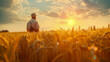 Man looking at sunset in wheat field