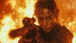 © Rajko - Cinematic shot of female action hero with weapon, fire and smoke in the background