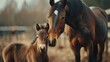 Portrait of a beautiful horse foal with mother