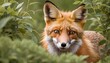 A Fox Peeking Out From Behind A Bush