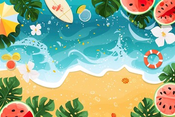 Wall Mural - Colorful colourful vector illustration summer beach background. 