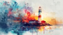 Illustration Of A Lighthouse In Hand-drawn Watercolors