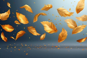 Wall Mural - Realistic autumn wind. Flying falling gold leaves