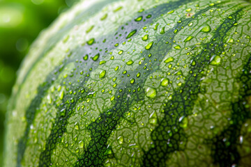 Water drops on watermelon. Close-up. Selective focus.