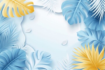 Wall Mural - White yellow and blue vector realistic summer vacation abstract background. 