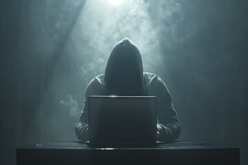 Canvas Print - Anonymous hacker typing computer laptop. Cybercrime, cyberattack, dark web concept.