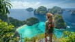 Adventurous island hiking experience,showcasing the captivating natural beauty of a tropical paradise The photograph depicts a person standing atop