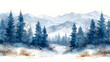  Winter rural landscape panorama watercolor