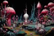 A surrealistic journey into the realm of diversity unfolds, with fantastical beings of all shapes, sizes, and hues coming together in a whimsical landscape.