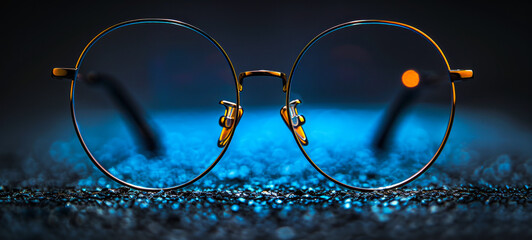 Glasses on blue background