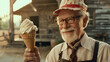 Vector illustration of KFC holding ice cream waffle cone, Generative Ai