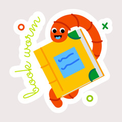 Poster - A flat sticker showing a bookworm 