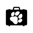 © teracreonte - Logo travel. Viajar con animal de compañía. Silueta de maleta de viaje con zarpa de perro o gato para agencia de viajes