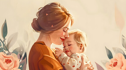 Wall Mural - mother with her little child