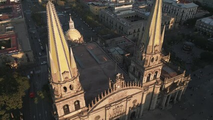 Wall Mural - Aerial Drone Fly Above Guadalajara Mexico cathedral City historic center