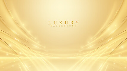 Wall Mural - elegant abstract background of golden swirls line with shimmering particles and bokeh decorations, w