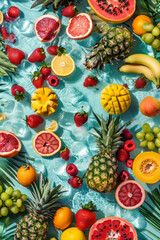 Wall Mural - An overhead view of a swimming pool full of summer tropical fruit