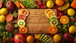 Close-up of a Cutting Board with Sliced Fruits and Vegetables