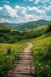 © grey - A wooden path through beautiful green hills