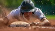 Baseball player sliding into base during a game