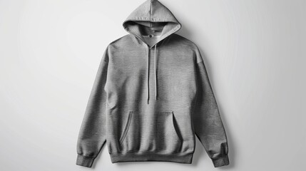 Wall Mural - A blank gray men's hoodie, complete with a clipping path for design mockups, isolated on a white background