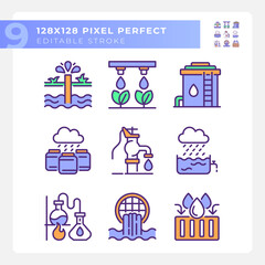 Wall Mural - water industry related rgb color icons set. water collection, distillation. wastewater treatment. is