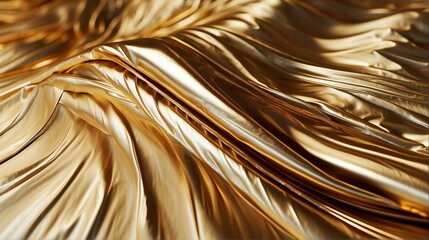 Futuristic gold shiny metallic wavy sheets pattern background abstract concept of motion and movement flow minimalist modern from Generative AI