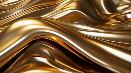 Futuristic gold shiny metallic wavy sheets pattern background abstract concept of motion and movement flow minimalist modern from Generative AI