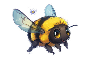 cute bee in cartoon style. flat illustration on transparent background