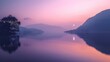 A serene twilight scene over Lake Windermere in the beautiful lake district, with a purple sky