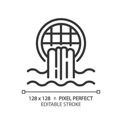 Wall Mural - Storm drain linear icon. Wastewater runoff. Water management. Flood prevention. Urban infrastructure. Thin line illustration. Contour symbol. Vector outline drawing. Editable stroke. Pixel perfect