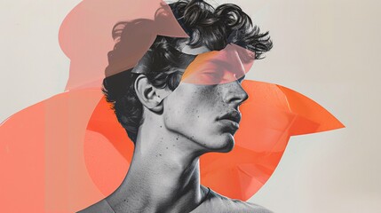 Wall Mural - a minimalist abstract collage portrait of a young man using trendy paper elements.