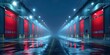 Nighttime Security: Illuminated Warehouse Exterior with Strong Protective Fence. Concept Security Lighting, Warehouse Protection, Nighttime Safety, Illuminated Perimeter, Secure Boundaries