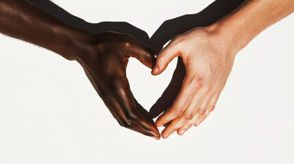 Close-up of two hands intertwined in the shape of heart, on light clean background. Love concept. Generative AI