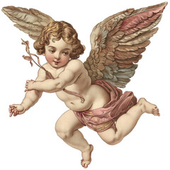 vintage romantic illustration of a cherub or cupid isolated on a transparent background