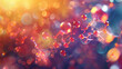 Vibrant illustration of a molecular structure with a defocused background, featuring interconnected atoms represented by spheres and bonds as sticks, in a warm color palette with bokeh effects.