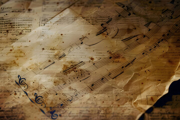 Wall Mural - Atmospheric music background with notes on old brown paper