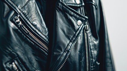 Wall Mural - A men's black leather jacket, isolated on a white background for clear presentation
