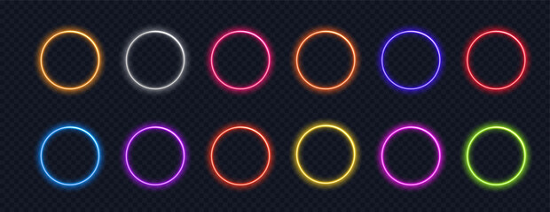 Wall Mural - glowing circle neon button. light frame designs blue, pink, yellow, abstract mandala bright colored 