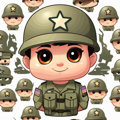 Wall Mural - Cute Army Cartoon Logo Design Very Cool